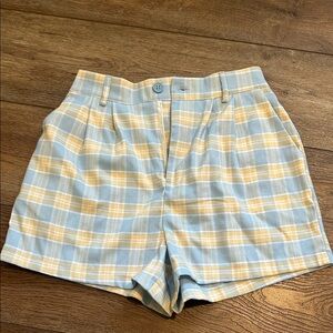 Full Tilt High Waist Plaid Shorts in Light Blue and Yellow